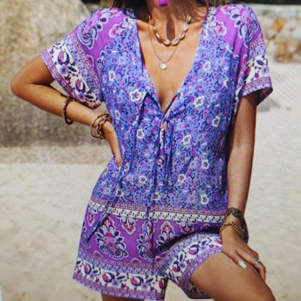 NWT Purple Floral Boho Romper - Picture 2 of 3